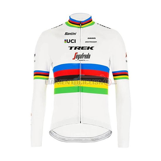 Abbigliamento Ciclismo UCI Mondo Campione Trek Segafredo Manica Lunga 2020 Bianco